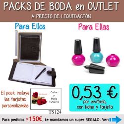 Pack Super-Ahorro de regalos Bodas en Outlet, con bolsas y tarjetas