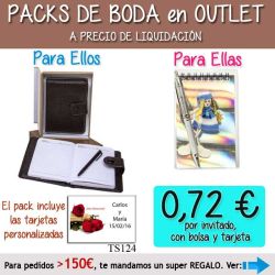 Pack Super-Ahorro de regalos Bodas en Outlet, con bolsas y tarjetas
