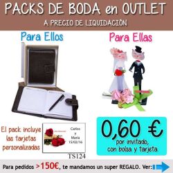 Pack Super-Ahorro de regalos Bodas en Outlet, con bolsas y tarjetas