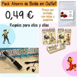 Pack Super-Ahorro de regalos Bodas en Outlet, con bolsas y tarjetas
