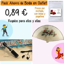 Pack Super-Ahorro de regalos Bodas en Outlet, con bolsas y tarjetas