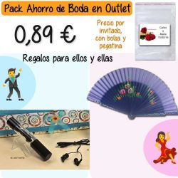 Pack Super-Ahorro de regalos Bodas en Outlet, con bolsas y tarjetas