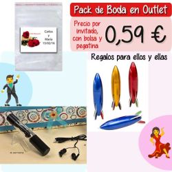 Pack Super-Ahorro de regalos Bodas en Outlet, con bolsas y tarjetas