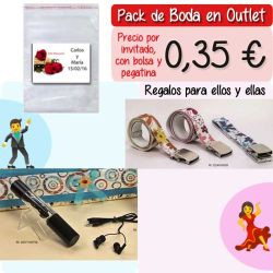 Pack Super-Ahorro de regalos Bodas en Outlet, con bolsas y tarjetas