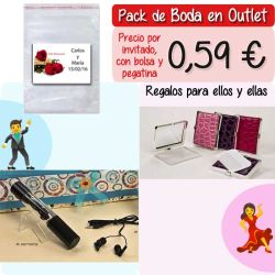 Pack Super-Ahorro de regalos Bodas en Outlet, con bolsas y tarjetas