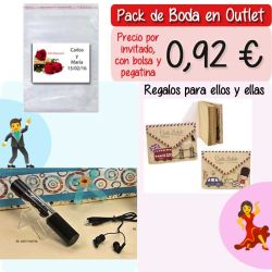 Pack Super-Ahorro de regalos Bodas en Outlet, con bolsas y tarjetas