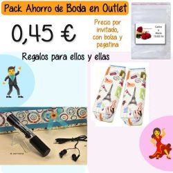 Pack Super-Ahorro de regalos Bodas en Outlet, con bolsas y tarjetas
