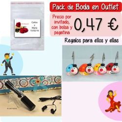 Pack Super-Ahorro de regalos Bodas en Outlet, con bolsas y tarjetas