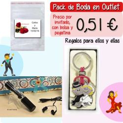 Pack Super-Ahorro de regalos Bodas en Outlet, con bolsas y tarjetas
