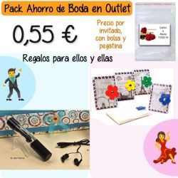Pack Super-Ahorro de regalos Bodas en Outlet, con bolsas y tarjetas