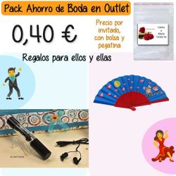 Pack Super-Ahorro de regalos Bodas en Outlet, con bolsas y tarjetas