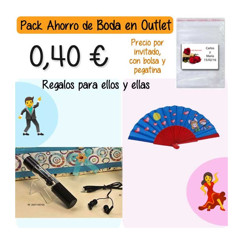 Pack Super-Ahorro de regalos Bodas en Outlet, con bolsas y tarjetas