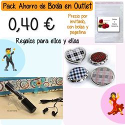 Pack Super-Ahorro de regalos Bodas en Outlet, con bolsas y tarjetas