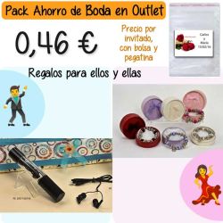 Pack Super-Ahorro de regalos Bodas en Outlet, con bolsas y tarjetas