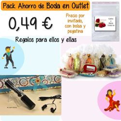 Pack Super-Ahorro de regalos Bodas en Outlet, con bolsas y tarjetas