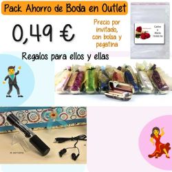 Pack Super-Ahorro de regalos Bodas en Outlet, con bolsas y tarjetas
