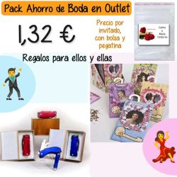 Pack Super-Ahorro de regalos Bodas en Outlet, con bolsas y tarjetas