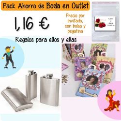 Pack Super-Ahorro de regalos Bodas en Outlet, con bolsas y tarjetas