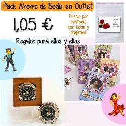 Pack Super-Ahorro de regalos Bodas en Outlet, con bolsas y tarjetas