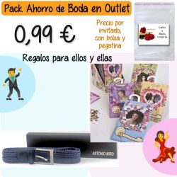 Pack Super-Ahorro de regalos Bodas en Outlet, con bolsas y tarjetas
