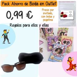 Pack Super-Ahorro de regalos Bodas en Outlet, con bolsas y tarjetas