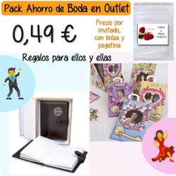 Pack Super-Ahorro de regalos Bodas en Outlet, con bolsas y tarjetas