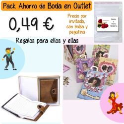 Pack Super-Ahorro de regalos Bodas en Outlet, con bolsas y tarjetas