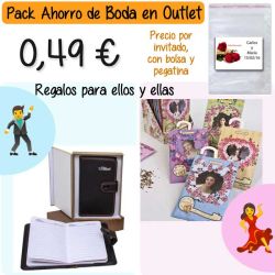Pack Super-Ahorro de regalos Bodas en Outlet, con bolsas y tarjetas