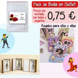 Pack Super-Ahorro de regalos Bodas en Outlet, con bolsas y tarjetas