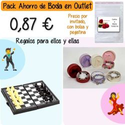 Pack Super-Ahorro de regalos Bodas en Outlet, con bolsas y tarjetas