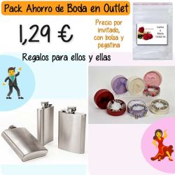 Pack Super-Ahorro de regalos Bodas en Outlet, con bolsas y tarjetas