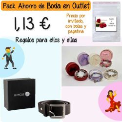 Pack Super-Ahorro de regalos Bodas en Outlet, con bolsas y tarjetas