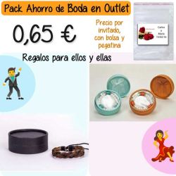 Pack Super-Ahorro de regalos Bodas en Outlet, con bolsas y tarjetas