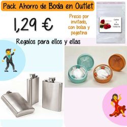 Pack Super-Ahorro de regalos Bodas en Outlet, con bolsas y tarjetas