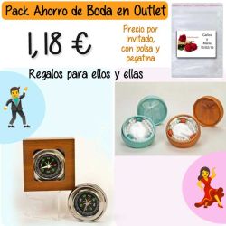 Pack Super-Ahorro de regalos Bodas en Outlet, con bolsas y tarjetas
