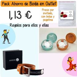 Pack Super-Ahorro de regalos Bodas en Outlet, con bolsas y tarjetas