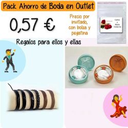 Pack Super-Ahorro de regalos Bodas en Outlet, con bolsas y tarjetas