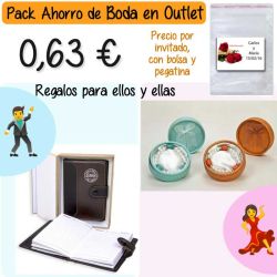 Pack Super-Ahorro de regalos Bodas en Outlet, con bolsas y tarjetas
