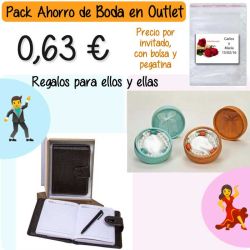 Pack Super-Ahorro de regalos Bodas en Outlet, con bolsas y tarjetas