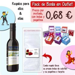 Pack Super-Ahorro de regalos Bodas en Outlet, con bolsas y tarjetas