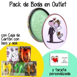 Jaboneta con lata de novios en caja de cartón con lazo y asas