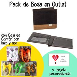 Cartera de ante para hombre en caja de cartón con lazo y asas