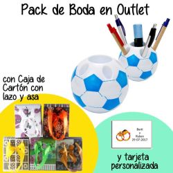 Lapicero de balón en caja de cartón con lazo y asas