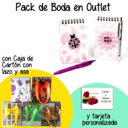 Libreta rosa con boli en caja de cartón con lazo y asas