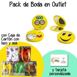 Espejo de chapa emoticono en caja de cartón con lazo y asas