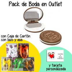 Espejo galleta oreo con peine en caja de cartón con lazo y asas