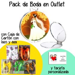 Espejo con novia en caja de cartón con lazo y asas