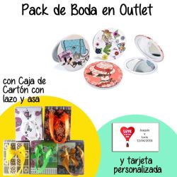 Espejo con dibujos fashion en caja de cartón con lazo y asas