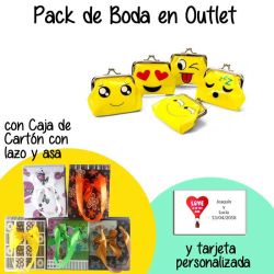 Monedero de emoticono en caja de cartón con lazo y asas