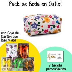 Monedero estuche con flores en caja de cartón con lazo y asas